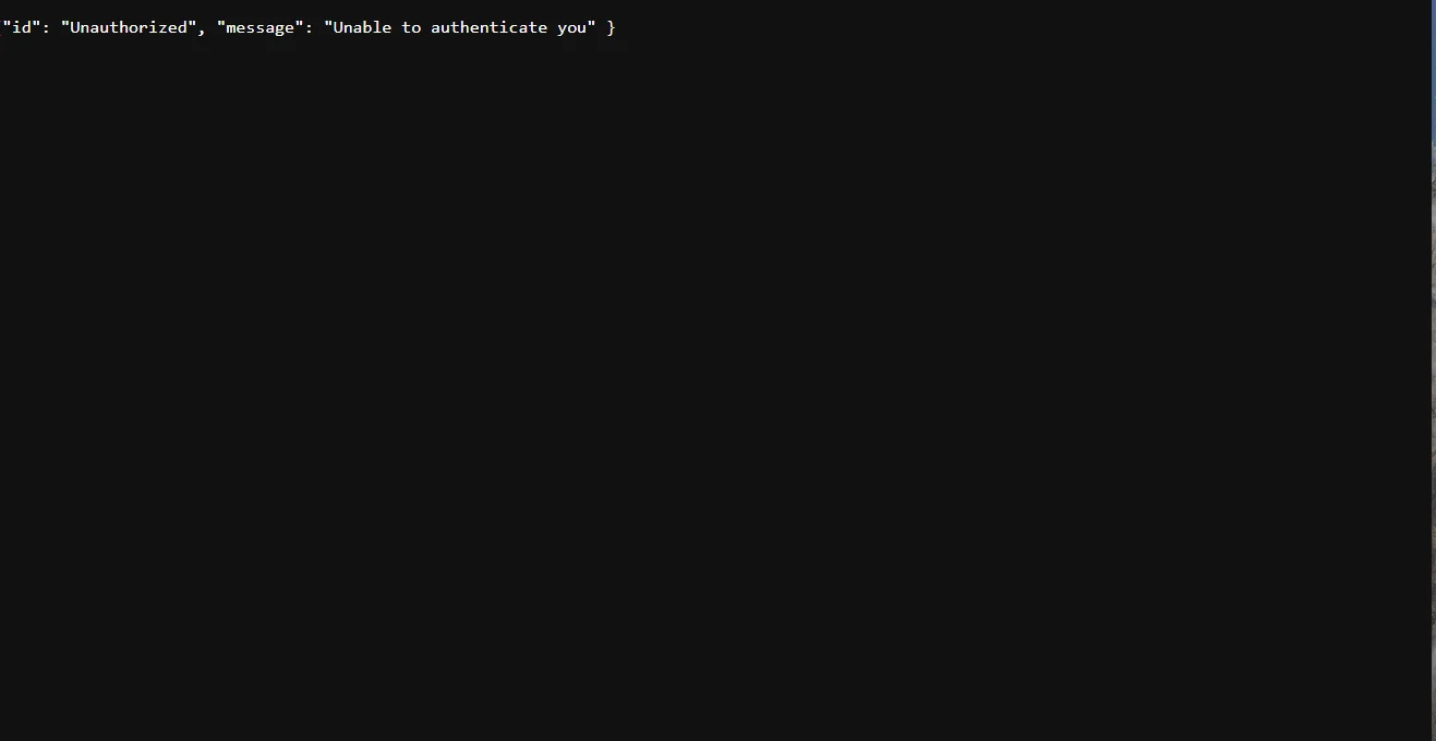 Terminal response showing an unauthorized authentication failure